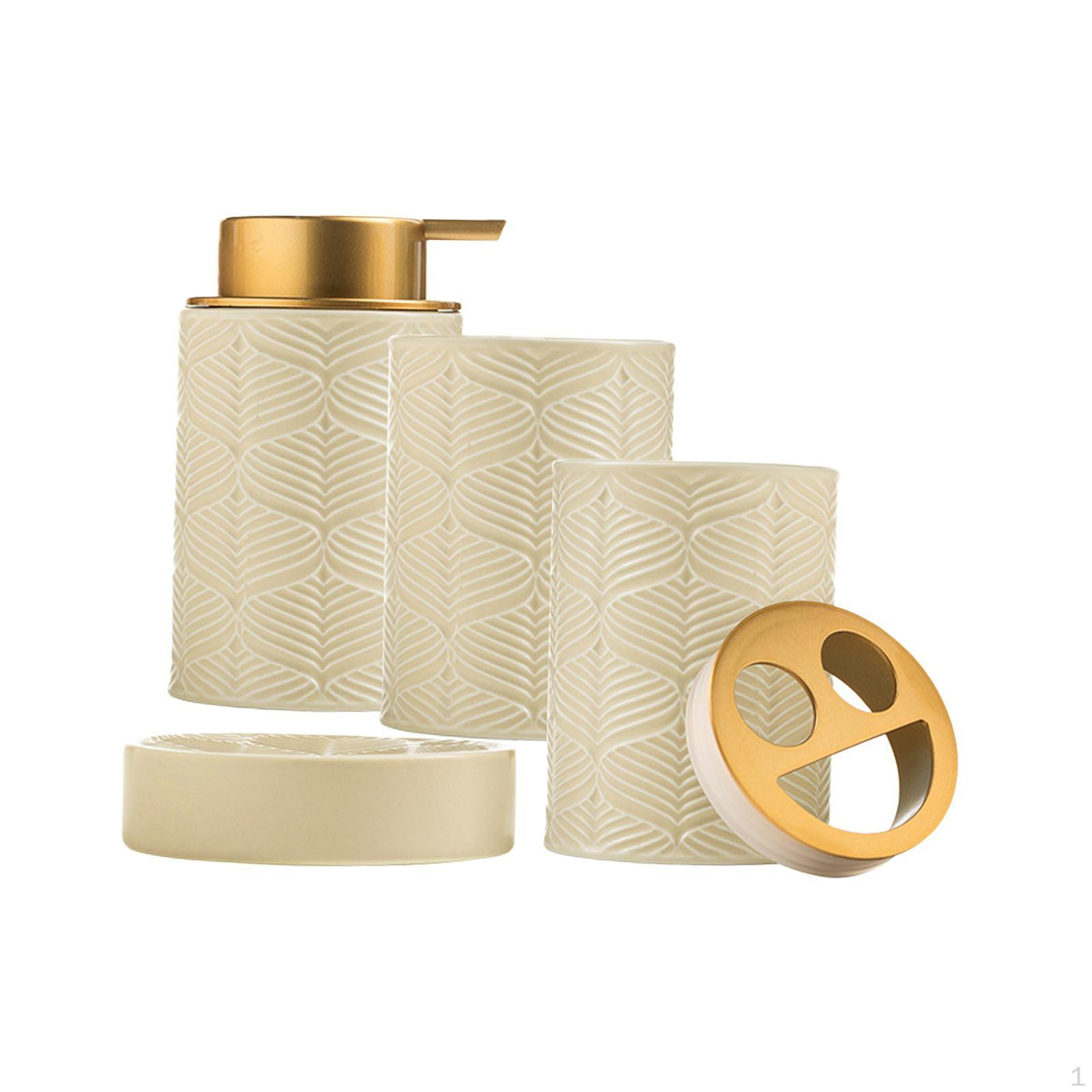 

Набір з 4 предметів для ванної кімнати з дозатором лосьйону, чашкою для полоскання ротової порожнини, тримачем для зубної щітки на стільниці