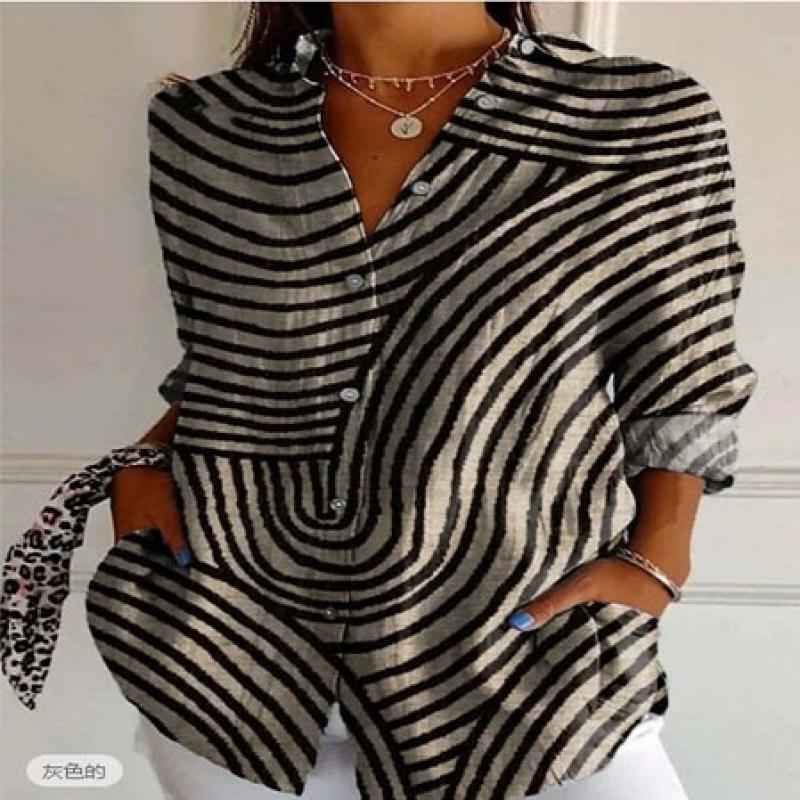 Dames Katoen Linnen Bedrukte Knopen Blousejas Casual Lange Mouwen Blouse 2025
