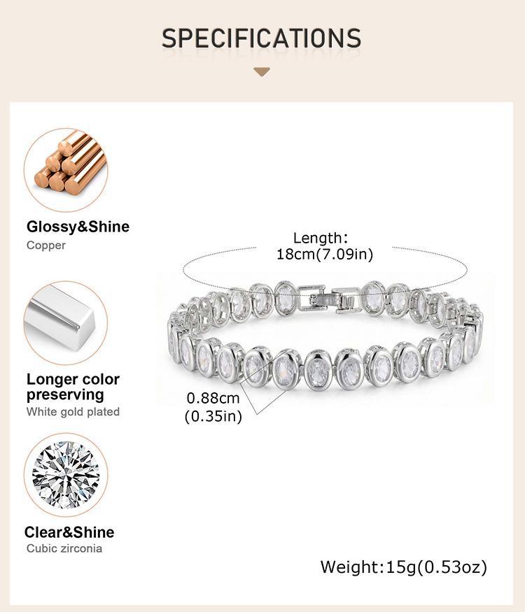 Tennis Bracelet for Women Silver Plated Cubic Zirconia Link Non-tarnish Waterproof Chunky Chain Hip-hop Jewelry Jewelry