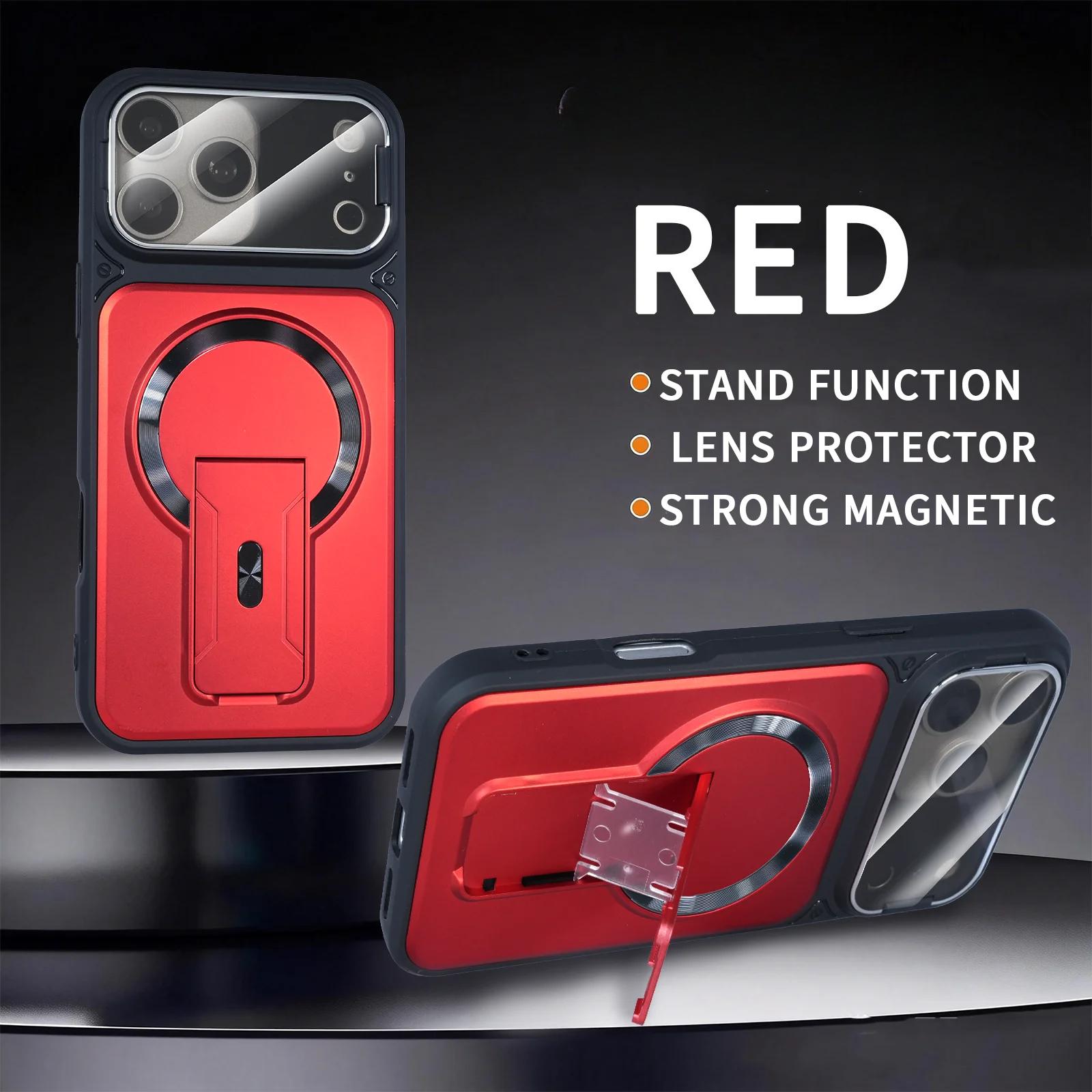 

Fold Glass Camera Holder Magnetic Armor Case For iPhone 17 Air 16 15 14 Plus 13 12 11 Pro Max For Magsafe Lens Protective Cover iPhone17