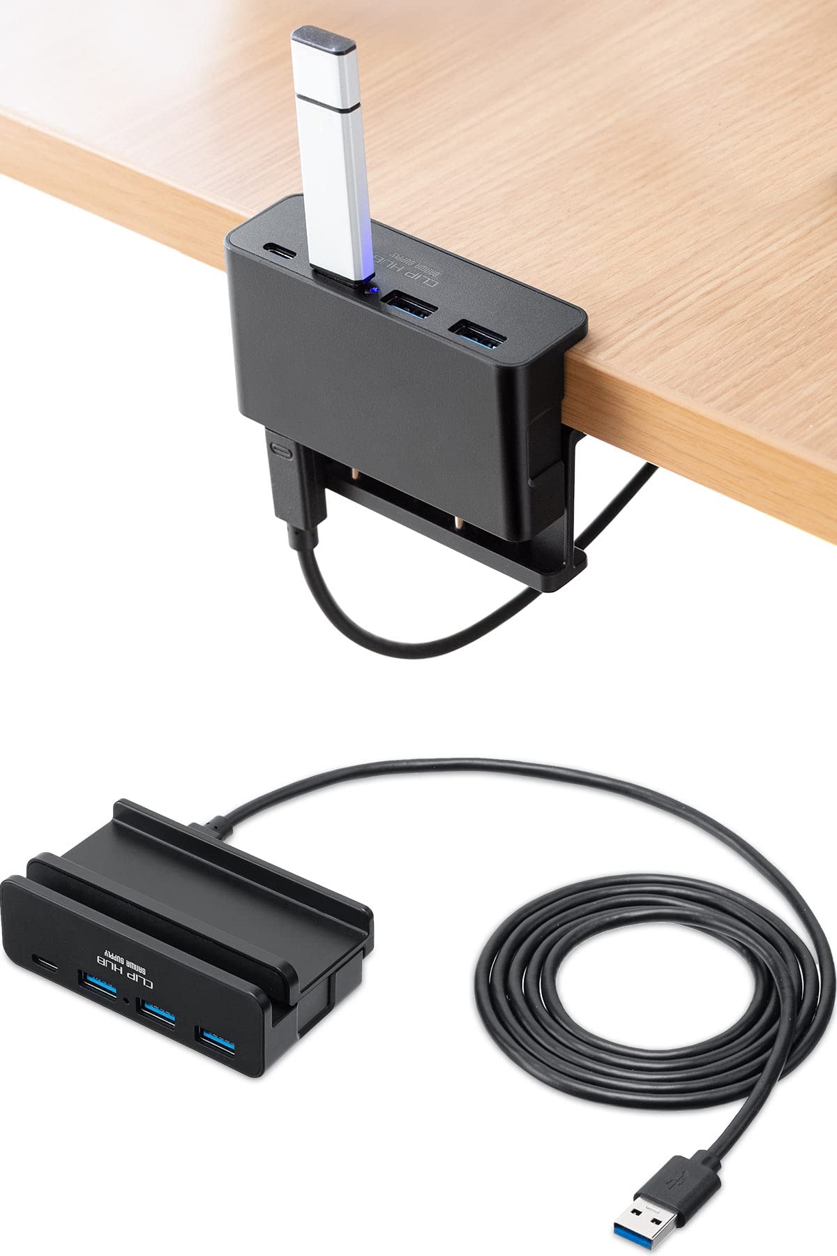 

Sanwa Direct USB Hub with Clamp, 3 USB-A and 1 USB-C, Bus Powered, 1.5m Cable, USB-A Connection, Black, 400-HUBA065NBK