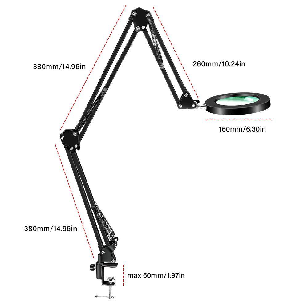 USB Plug In 10 X Magnifier Table Lamp, Glass Lens, 3 Rocker Arms, Dimmable LED Magnifier Reading Craft Hobby Close Work