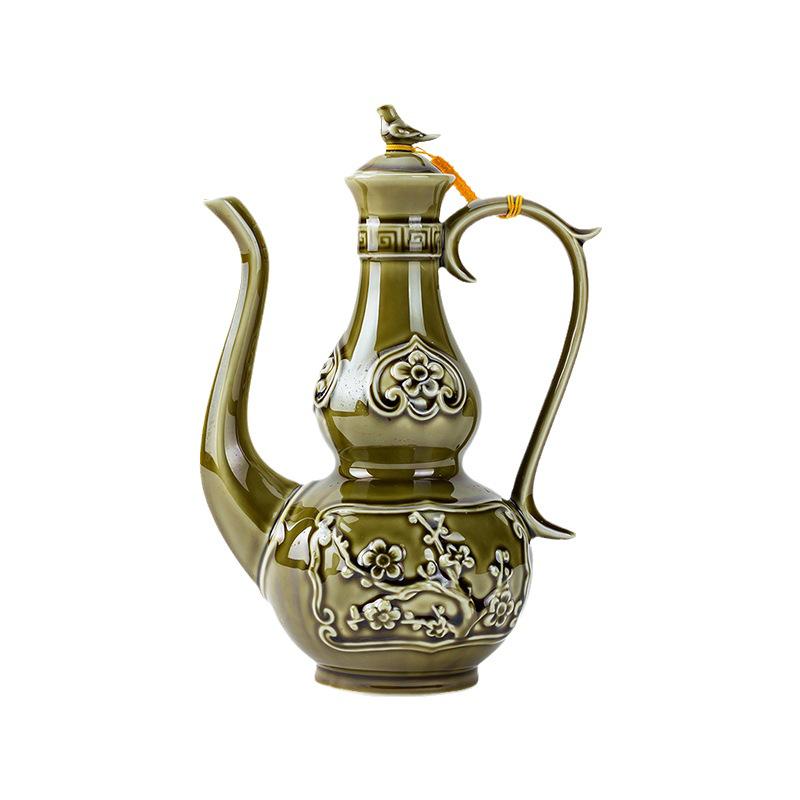 Antique White Ceramic Wine Pot: 750ml Yellow Wine Bottle Hotel Set Plum Blossom Wine Pot - Red 750ML (Safe Packaging)