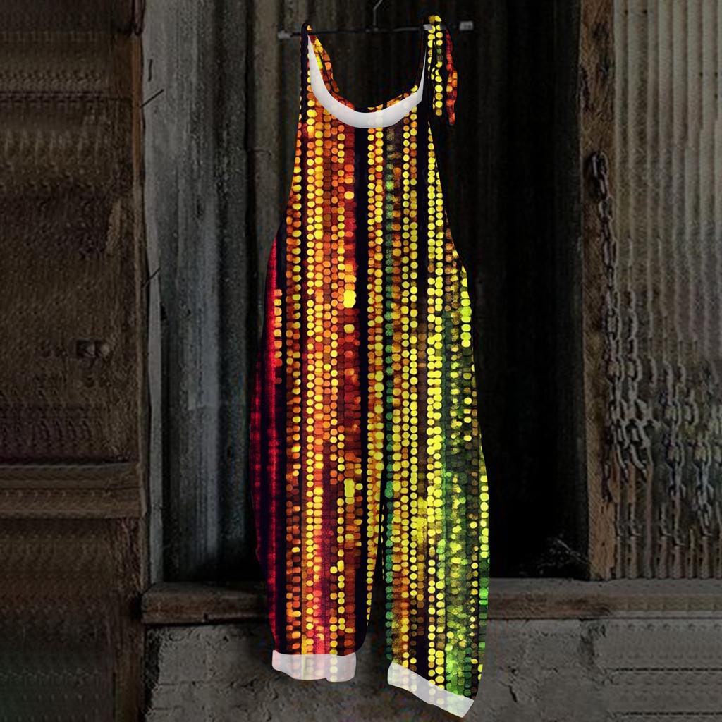 Damen Casual Jumpsuit Ärmellos Karnevalsmasken-Print Locker Retro Overalls Jumpsuit