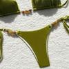 Sexy Green Velvet Beads Bikinis Sets Two Pieces Halter Thong Tie Plain Swimsuits Beachwear Bathing Suit Swimwear Biquini Tankini