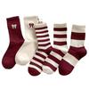 Women's Burgundy Striped Cotton Slouch Socks - Mid-calf to Over-the-knee