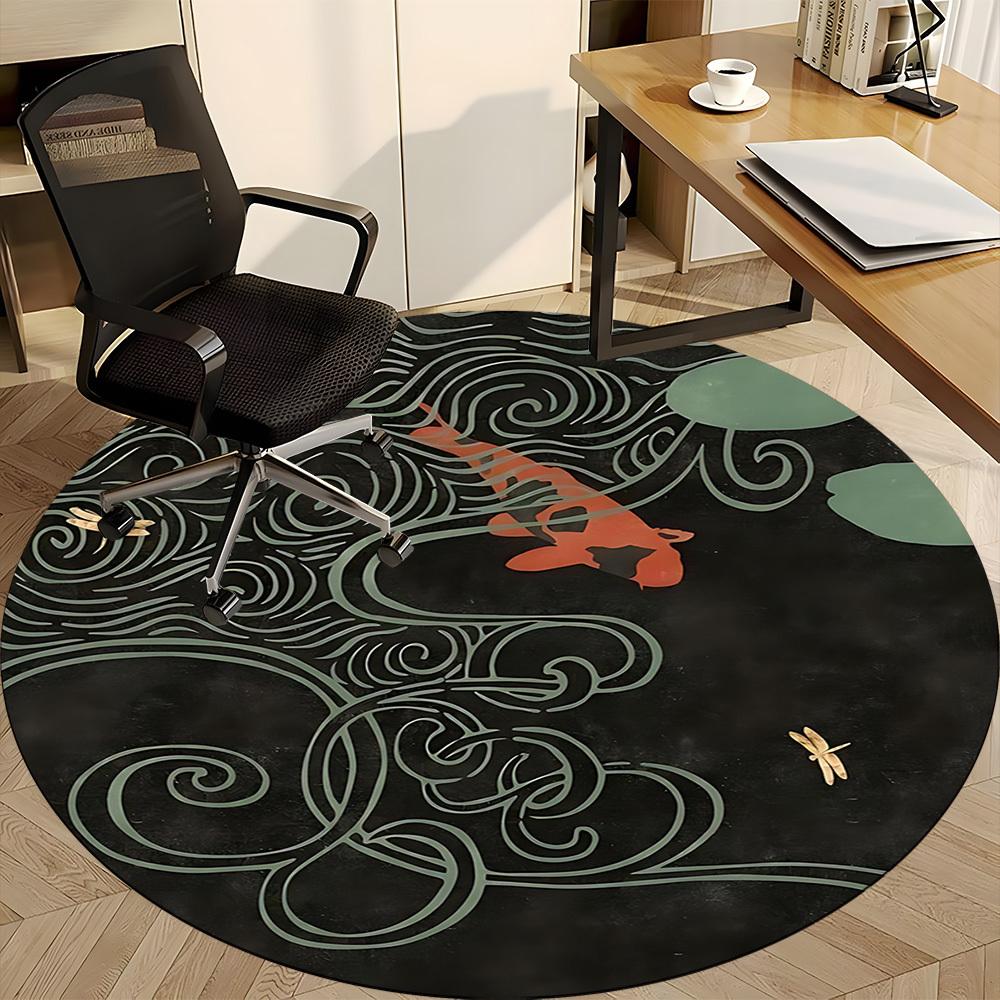 1pc Koi Pond Office Round Area Rug, Indoor Mat Suitable For Office, Under Office Chairs Bedroom Living Room Home Decor, Room Deco 185