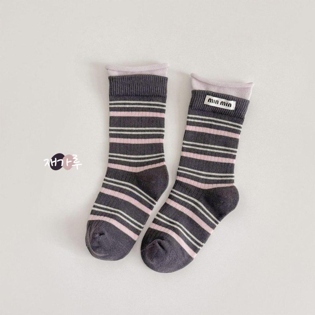 Girls' Striped Miu Series Spring & Autumn Boneless Mid-Tube Socks