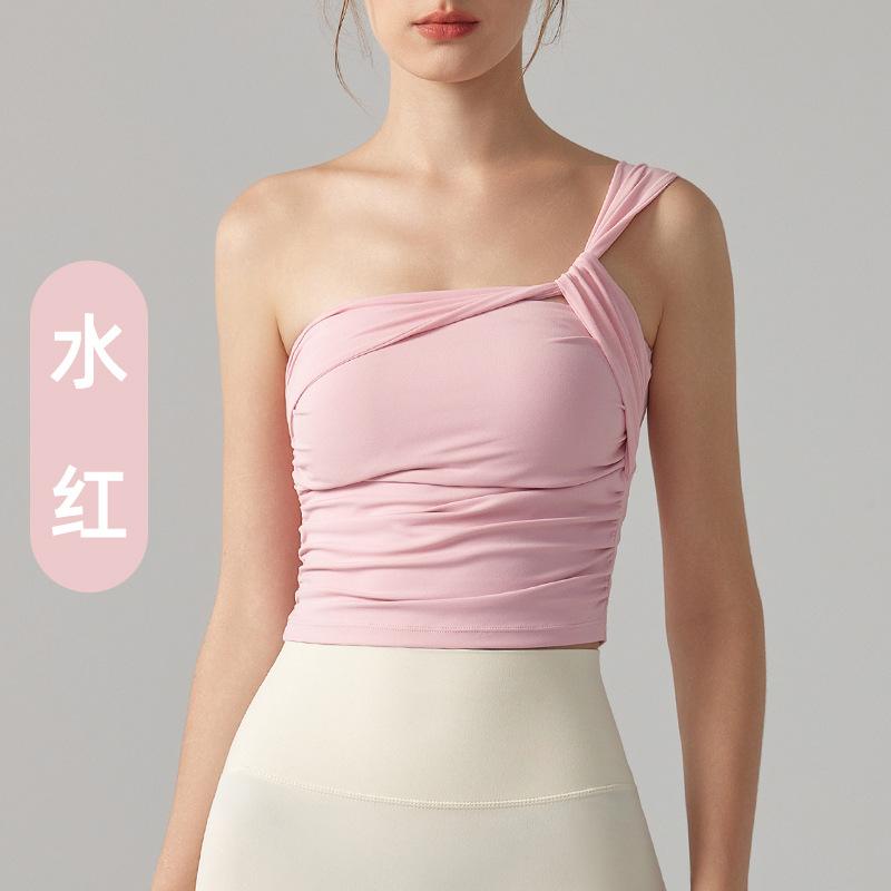Yoga vest women s fixed cup tight back yoga underwear long slim and thin solid color pure desire fitness clothes women S арбуз красный