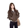 2025 Women's Fashionable Brown Short Jacket with Zipper Lapel - Perfect for Early Autumn and Spring