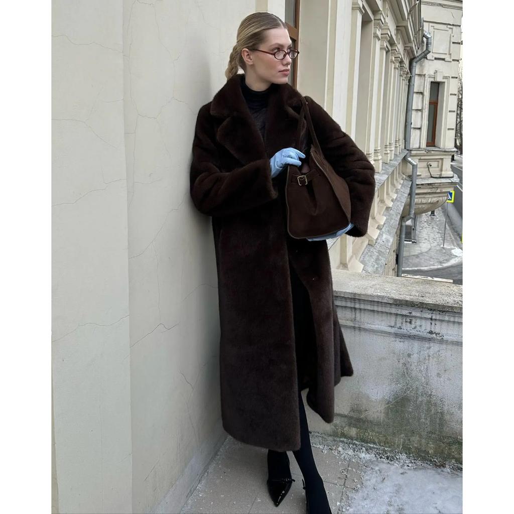 Luxury New Women’s  Artificial Faux Mink Fur Longline Belted Thick Warm Winter Coat