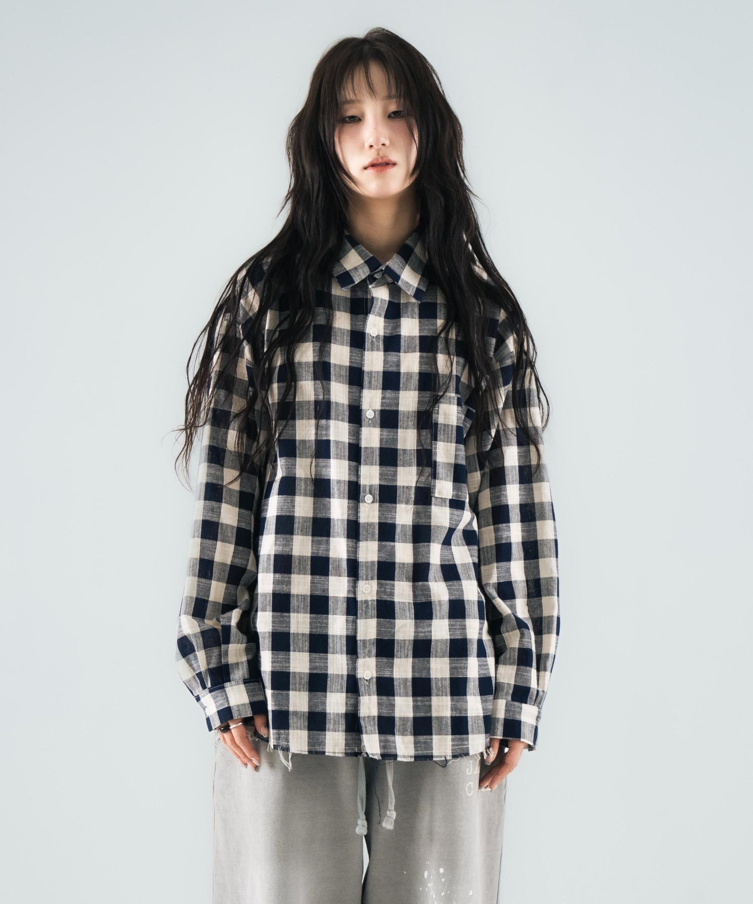 Jack Republic Or004 - A Type Loose Fit Gingham Check Shirt Navy/Free