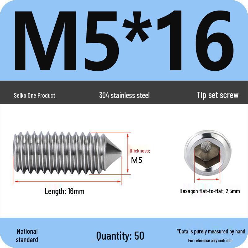 304 Stainless Steel Internal Hex Set Screw | Headless Grub Screw M2-M16