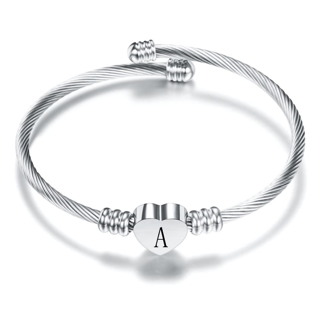 Titanium Steel Bracelet Elegant Classic Simple Design Letter A Heart Shape Bracelet for Women