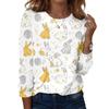 Top casual da donna a maniche lunghe con stampa pasquale e girocollo