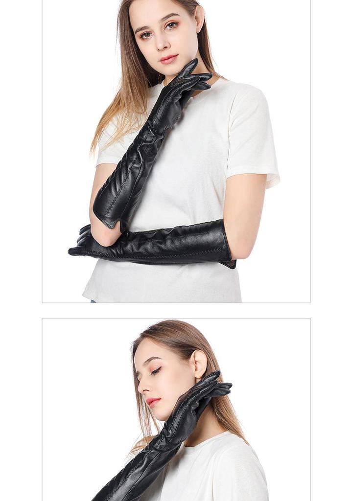 European & American Ladies 45cm Sheepskin Touchscreen Gloves with Velvet Lining for Autumn/Winter.