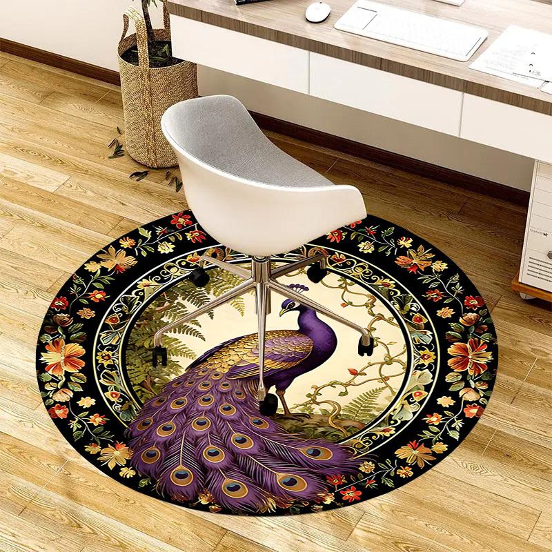 

1 шт. Ретро ковер круглый, с узором павлина, нескользящий, для офиса, семьи, спальни, ковер для большой площади, ковер для помещений, прочный полиэстер-203 80cm by 80cm