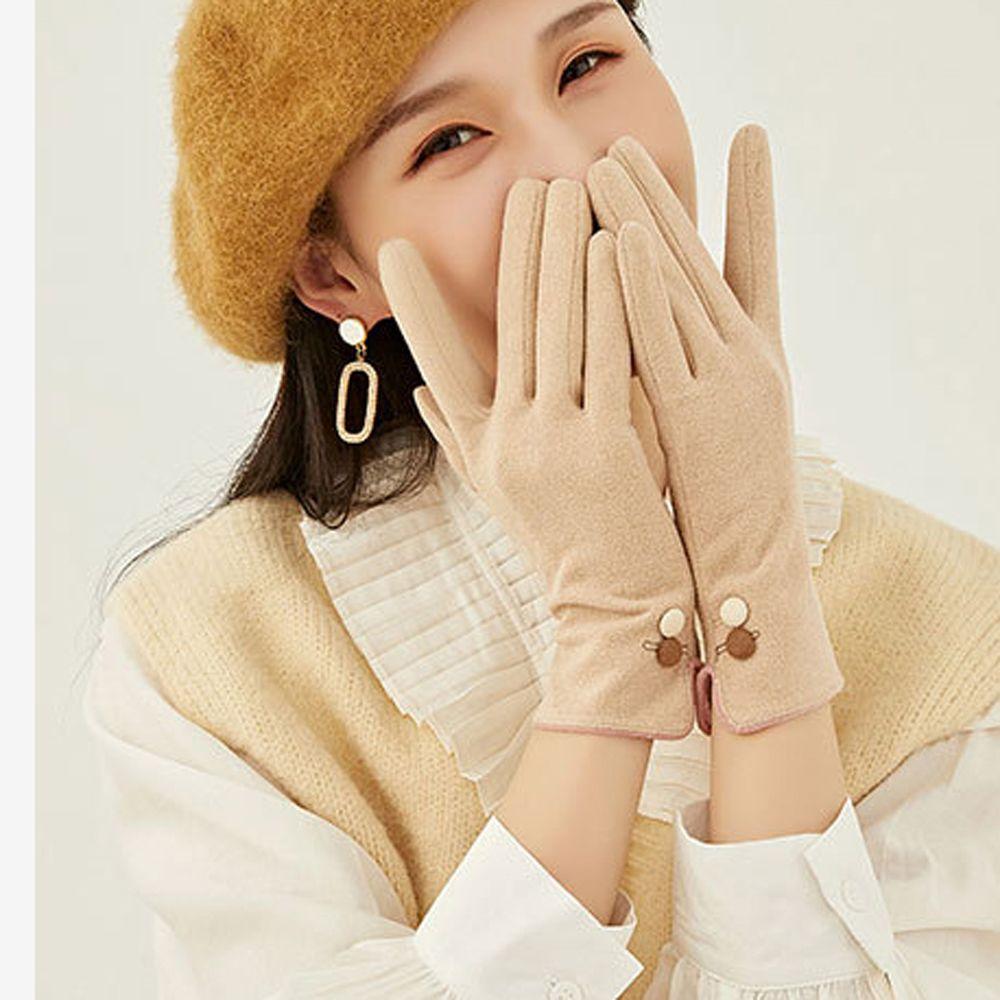 Windproof Outdoor Solid Color Velvet Female Gloves Thick Mittens Full Finger Gloves