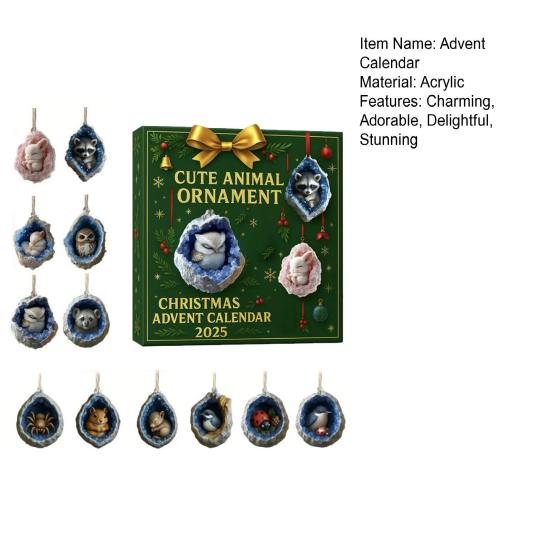 Geode Animal Advent Calendar 2025 24 Days Countdown Calendar with 2D