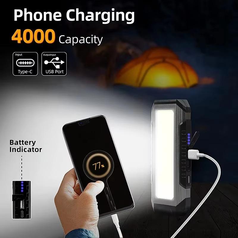 Rechargeable Work Light Portable COB Flashlight 4000mAh Magnetic Hook 7 Modes Power Bank Outdoor Emergency Light Camping Lamp