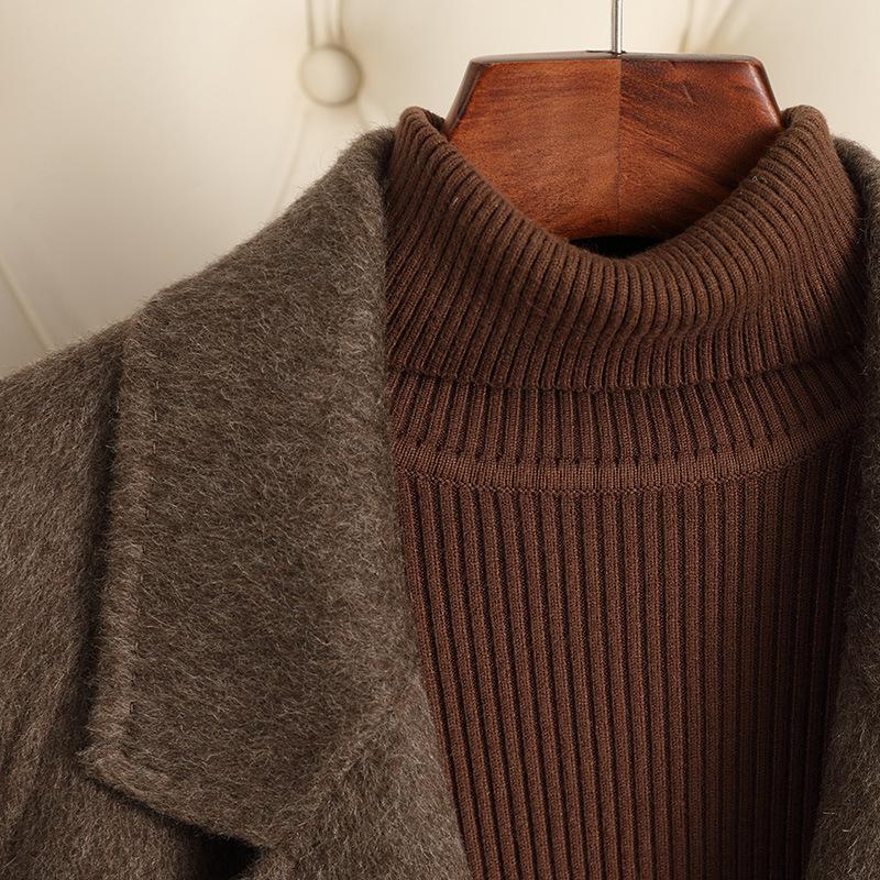 Autumn and winter new double-sided wool coat femininity medium and long strap-up pure handmade high-end woolen coat