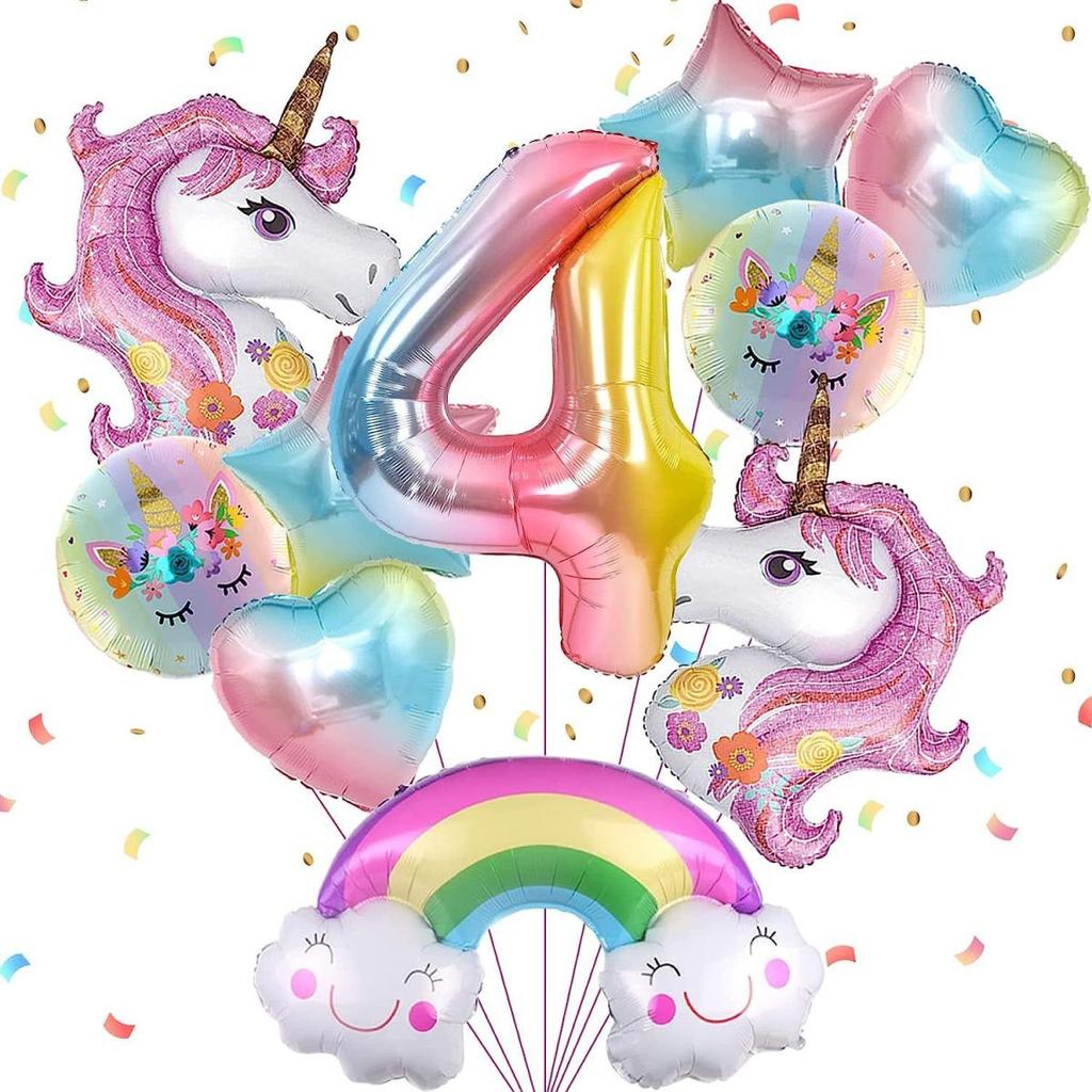 Unicorn Digital Balloon Set for Children's Birthday Party Rainbow 1-9 Birthday Party Balloon Decoration