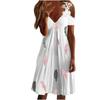 Women's Printed V-Neck Strapless Short Sleeve Spliced Lace Dress