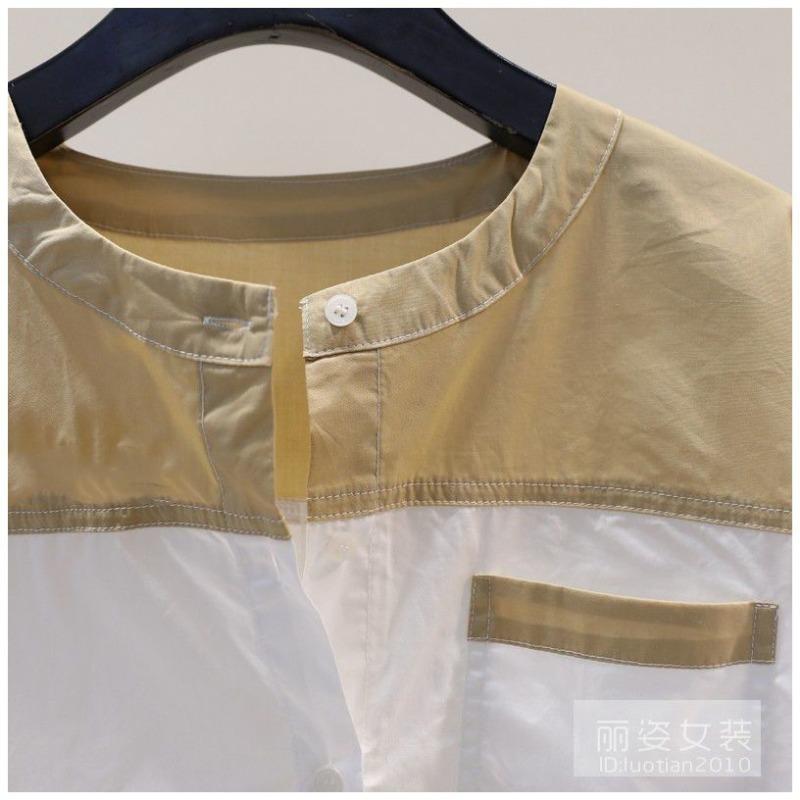Round Neck Pure Cotton Shirt Women Summer New Fashion Design Color Matching Mid-sleeve Versatile Casual Top