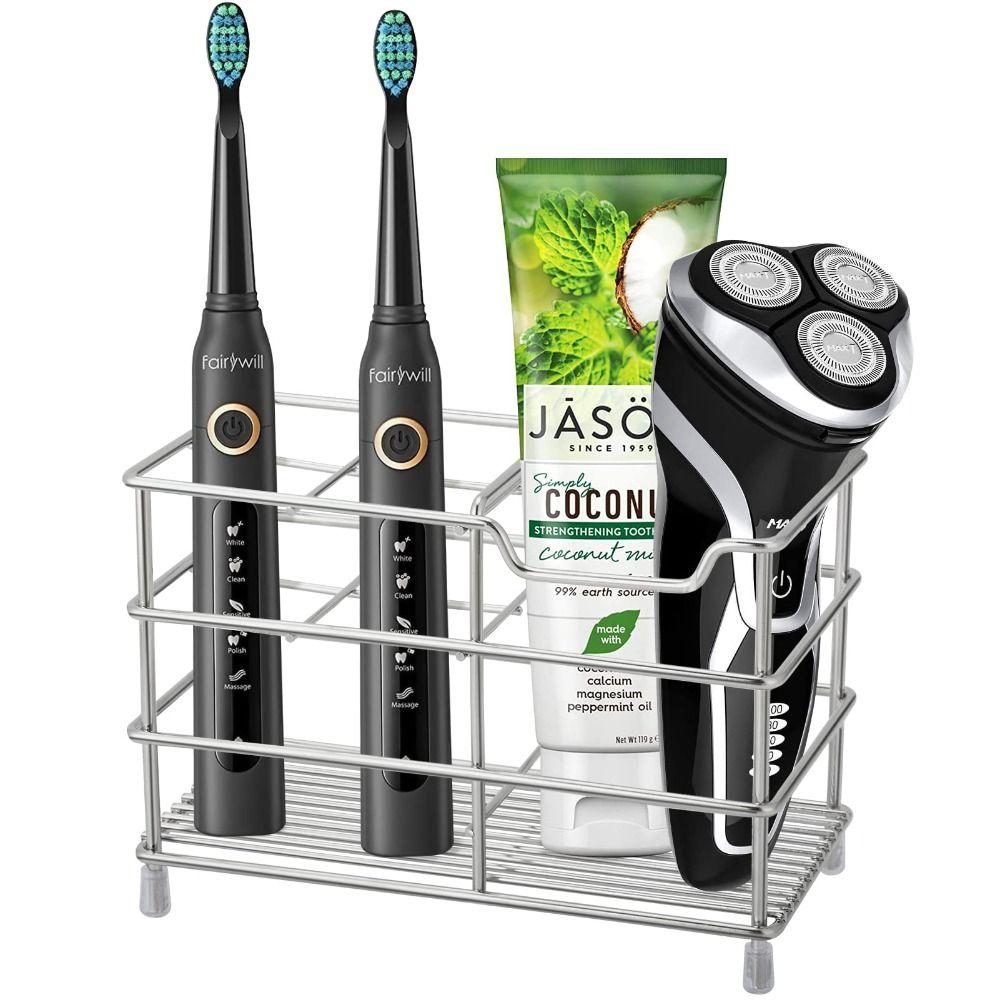 Stainless Steel Toothbrush Holder 5-Slot Layout Bathroom Organizer Countertop Storage