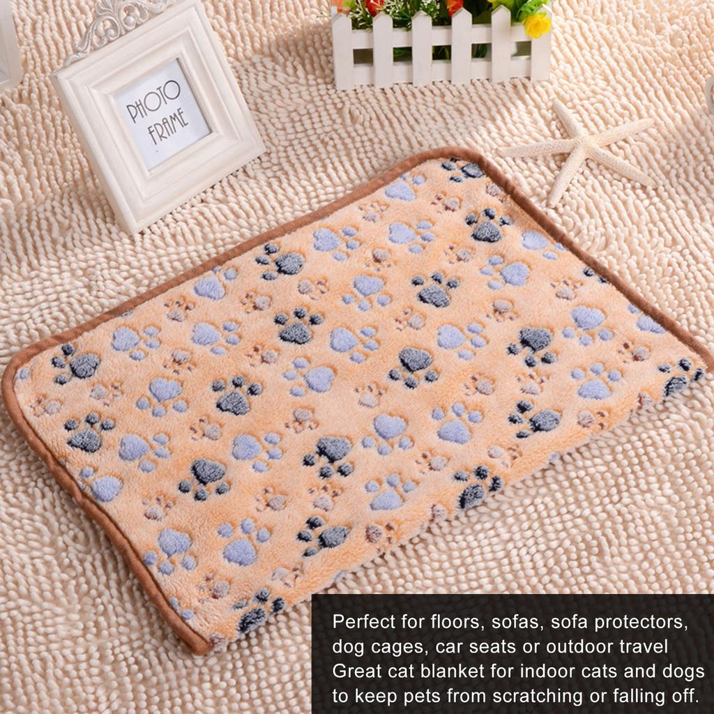 3Pcs Dog Paw Print Fleece Blanket Coral Fleece Cute Dog Paw Print Bite Resistant Soft Warm Sleep Mat for Pets Dogs Light Tan S