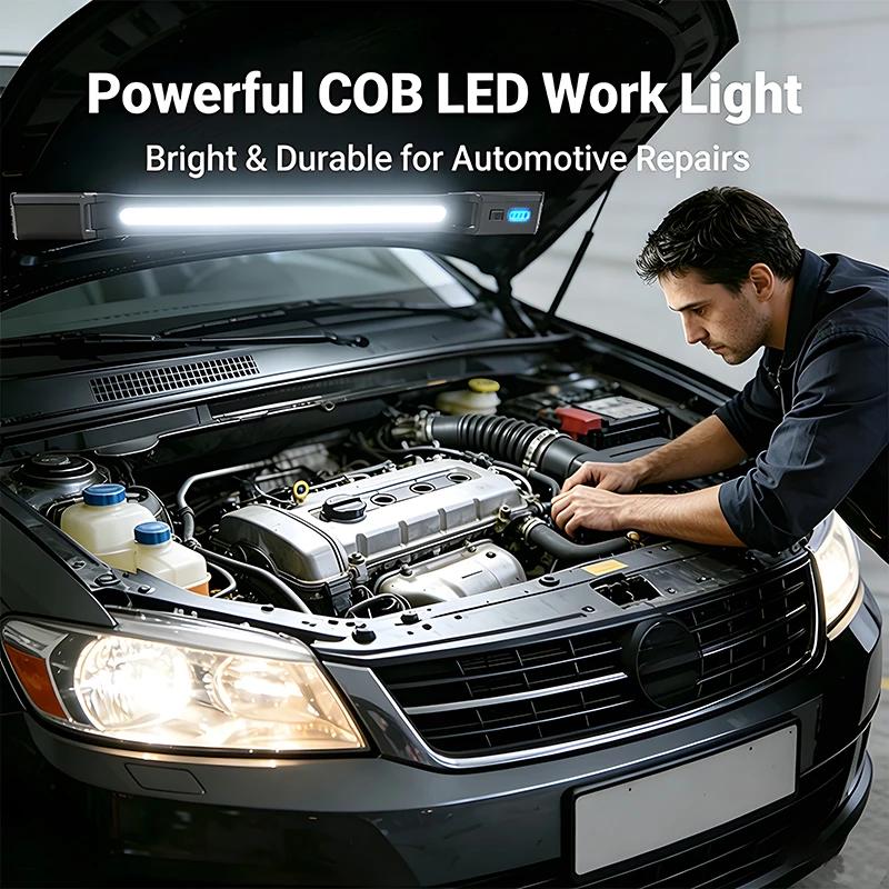 Rechargeable Work Light Magnetic LED Mechanic Bar for Car Repair Foldable Automotive Hood Lamp with Hooks Portable Bay Light for Workshop