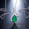 Zhenrong Silver Necklace with Green Chalcedony Pendant - Korean Style Jewelry, Fashionable and Simple Design
