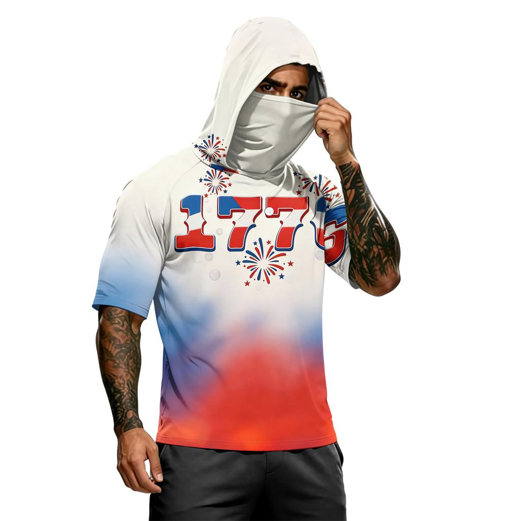 Men's Summer Independence Day Color Block Quick Dry Short Sleeve Tee, UPF 0+ UV Block Fishing & Sports Sun Hoodie