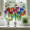 Colorful Window Tulip Glass Electrostatic Stickers - Non-adhesive and Removable - for Beautifying Bathroom Windows