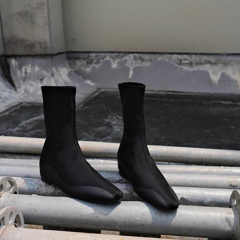 

Inner heightening minimalist high elastic nude elastic boots women s delicate socks boots show high thin boots flat bottom comfortable short boots 35