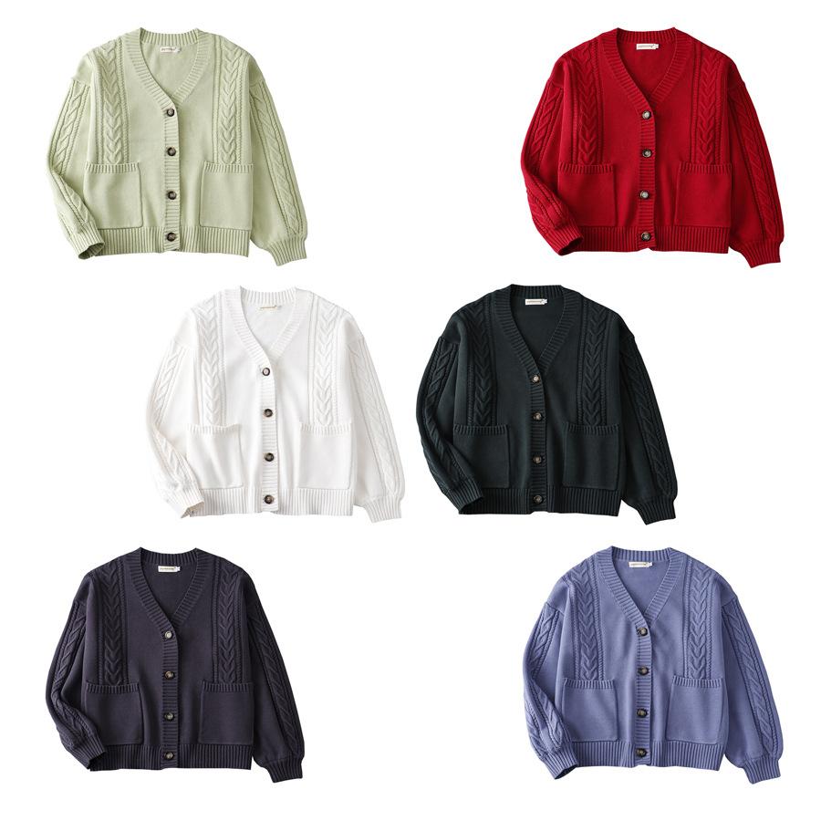 Women's Japanese JK Cable Knit Cardigan V Neck Long Sleeve Loose Cotton Sweater Coat Multi Color