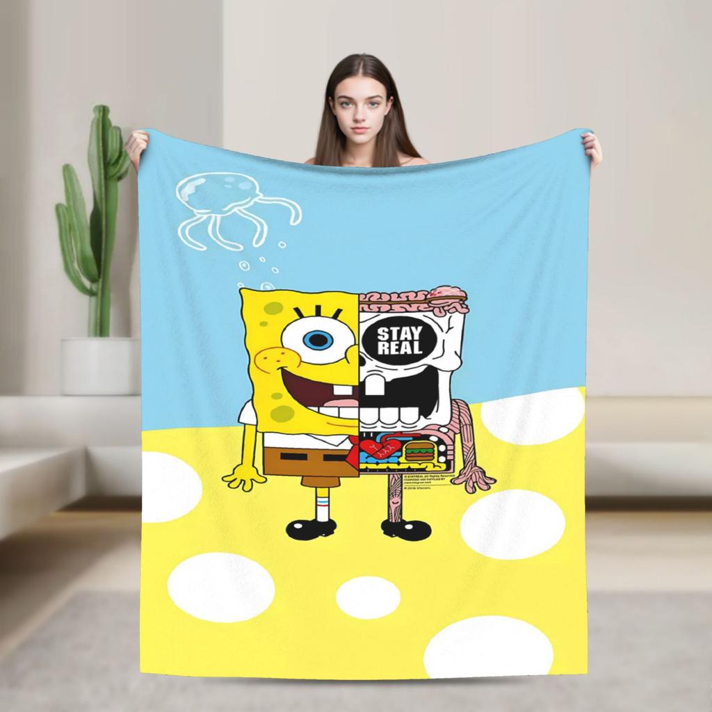 Soft Blanket Children Camping SpongeBobs Bikini Bottom Scene Throw Blanket Flannel Bedspread For Home Decor Sofa Bed Cover