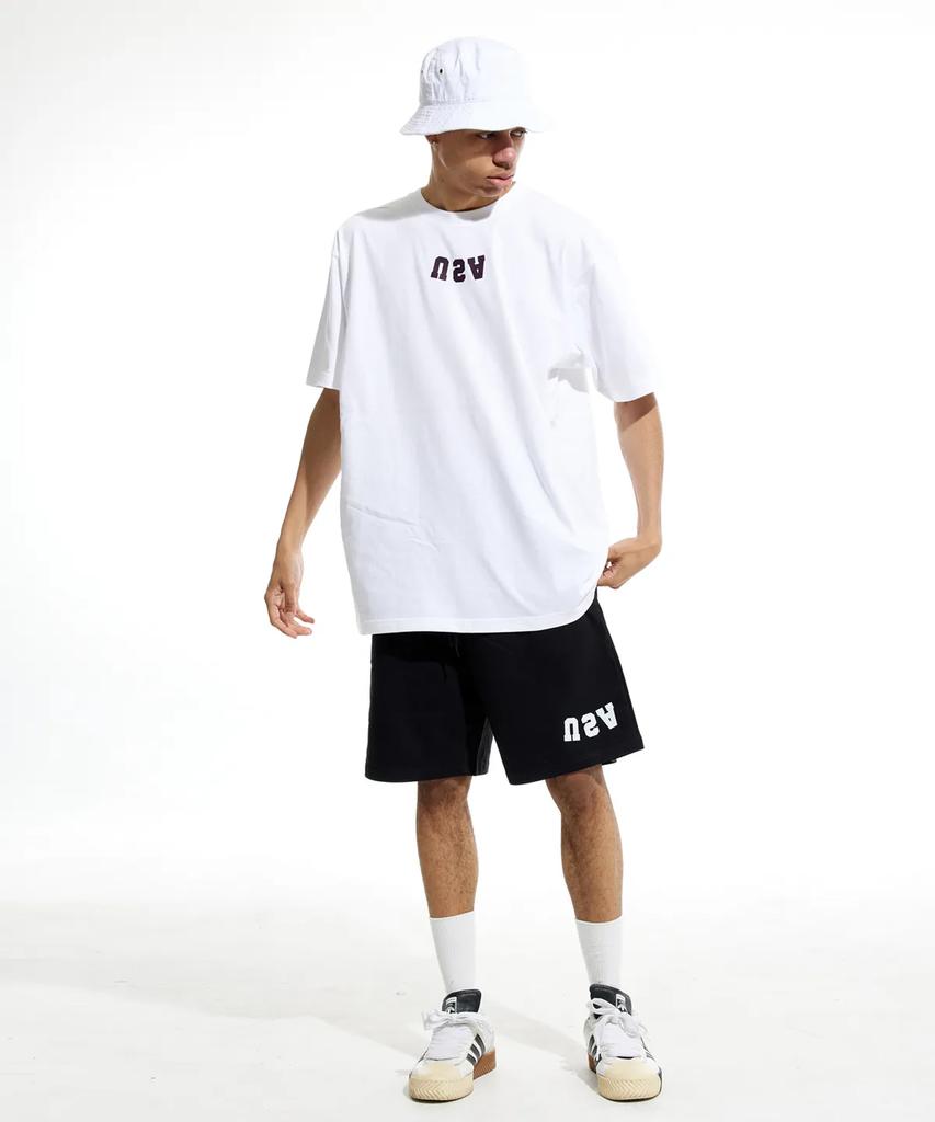 CREAM SODA LAB [2Pack] Reverse Usa Small Logo Short Sleeve T-Shirt Black (White) White (Navy)