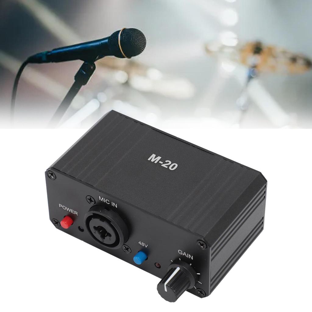 Mikrofonvorverstärker, Mikrofon-Gain-Verstärker, Audio-Booster, Hoher Gain, 48V Phantomspeisung, XLR-Ausgang, für Dynamische und Kondensatormikrofone