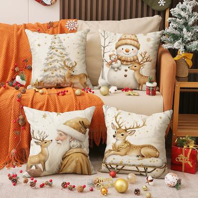 Christmas New Sofa Pillow Cover Snowman Set Combination Cushion Cover Linen Dirty Resistant Versatile Comfortable Cushion