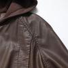 2024 Autumn Women's European & American Style Faux Leather Hooded Sweatshirt Coat