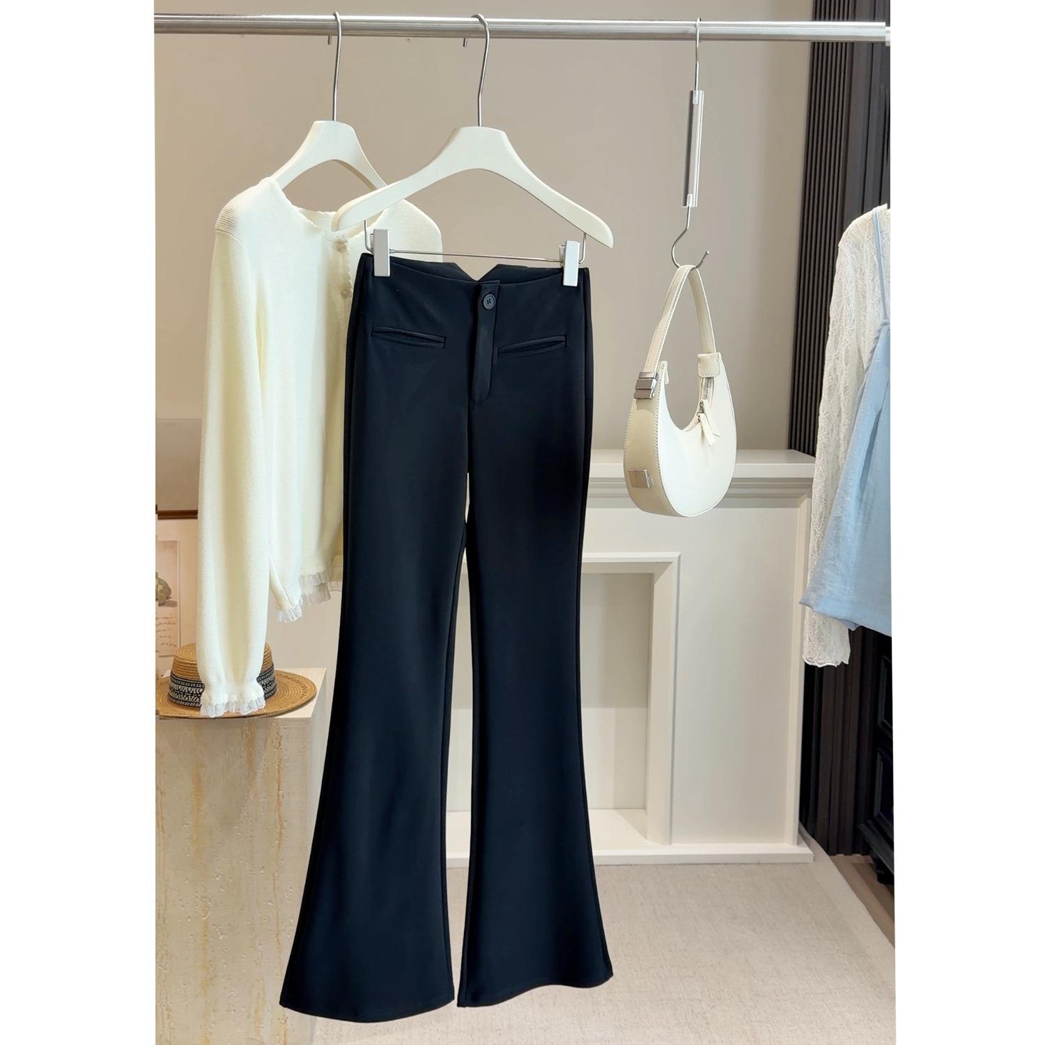 Women s High Waist Flare Pants Stretch Slim Fit Casual Spring Trousers with Pockets S