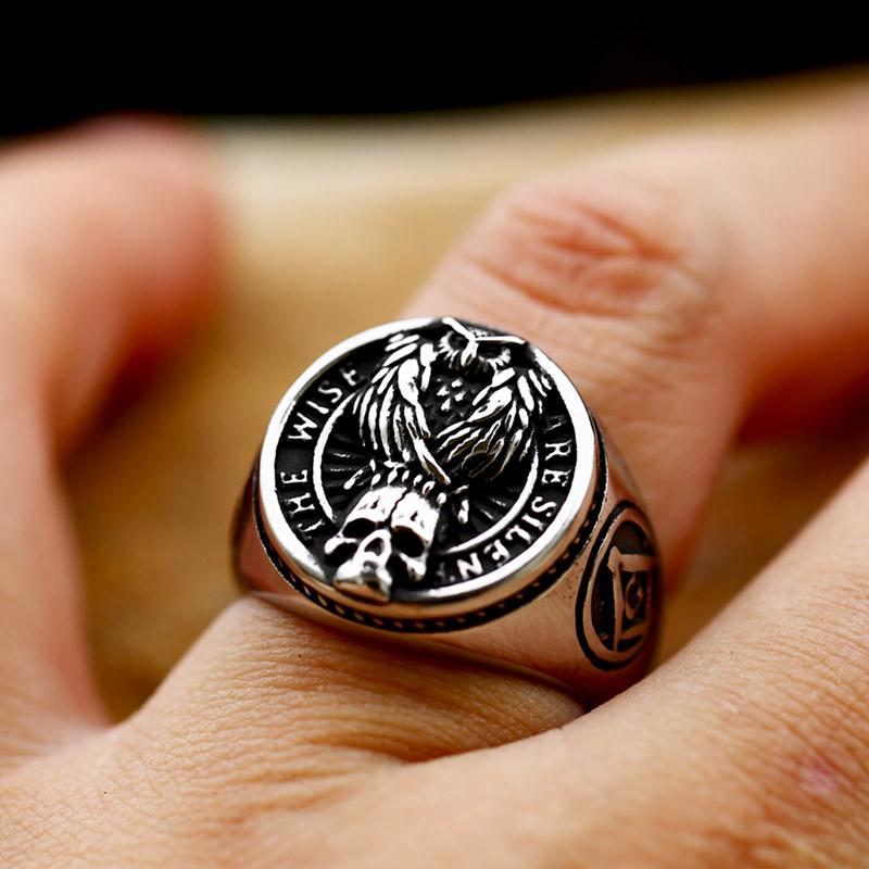 BEIER Updated Classic Masonic 316l Stainless Steel Signet Ring Skull Eagle Ring Punk Biker Jewelry For Men