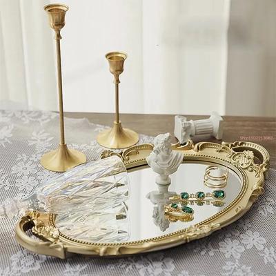 1116 New Vintage Decorative Glass Mirror Tray Fruit Jewelry Display Storage Plate Desktop Ornaments Suitable For
