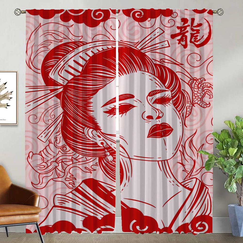 Japan Curtains for Living Room Curtain for Room 2 Panel Home Interior Curtains Shades Partition Halloween Decoration Kitchen