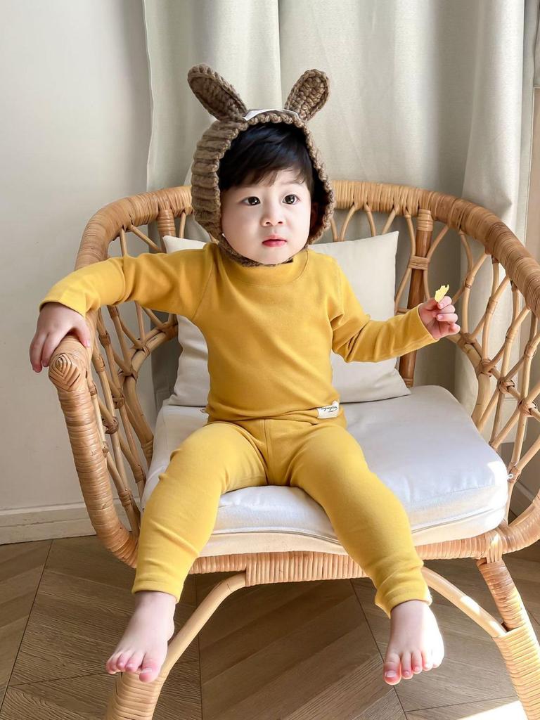 Kids' High-Neck Thermal Underwear Set - Combed Cotton, Thickened, for Boys & Girls