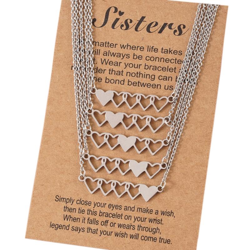 4Pcs/5Pcs Sister Heart-shaped Short Necklaces Stainless Steel Best Friend Necklace Suitable for 4 Sisters or 5 Sisters