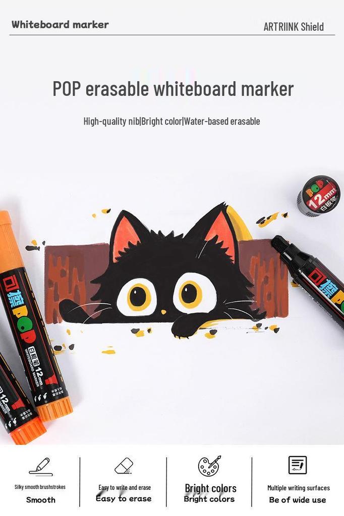 Shield 12mm Wide Tip Whiteboard Marker - Erasable, Refillable, Water-Based Pen for Teachers and Drawing Boards