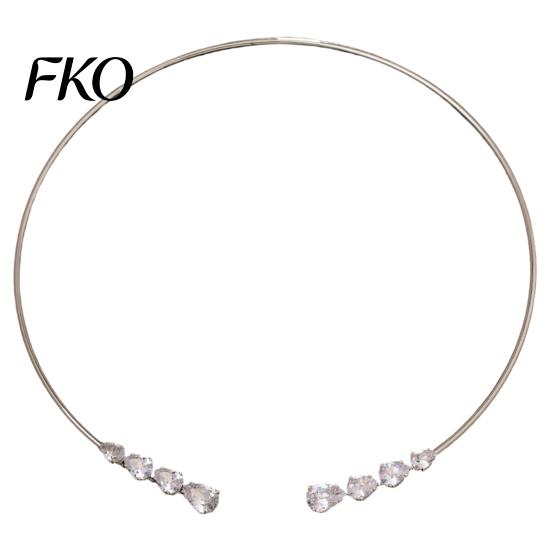 Electroplated Choker Necklace Rhinestone Cuff Choker, Metal Wire Open Collar Necklace, Sparkling Elegant Clavicle Line Slim for Women Wedding серебряный