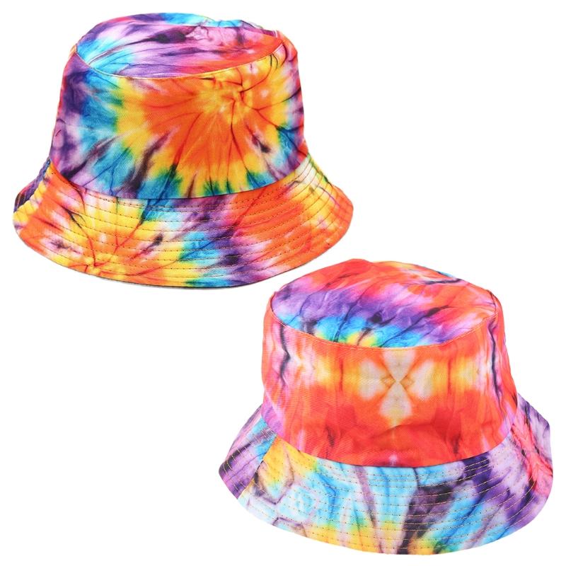 Cappello a secchiello da pesca parasole da esterno per donna uomo arcobaleno reversibile